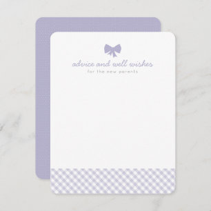 Paars gingham-advies wenst baby shower advieskaart