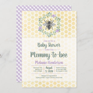 paars, gingham, baby shower van mama tot meisje kaart