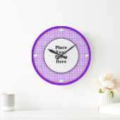 Paars Gingham Lijst Uw Foto Muurklok Grote Klok (Huis)