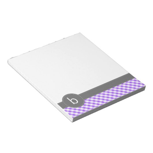 Paars Gingham Pattern Monogram Notitieblok (Schuin)