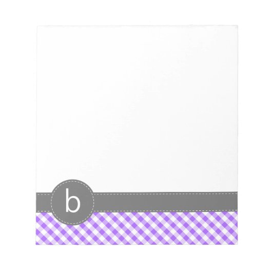 Paars Gingham Pattern Monogram Notitieblok (Voorkant)