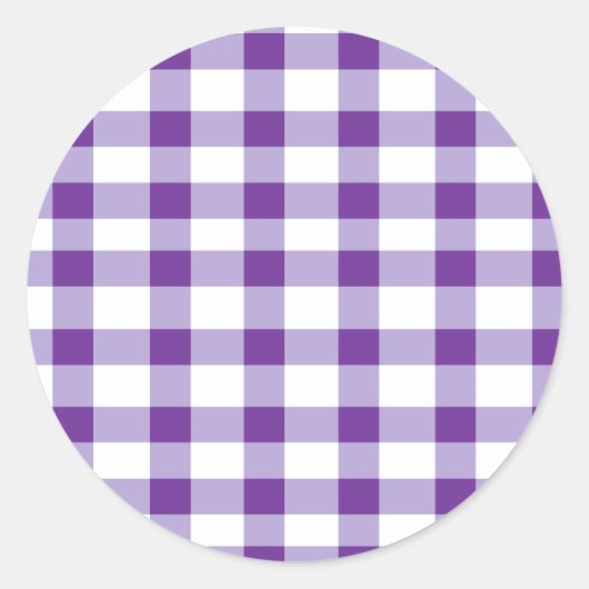Paars Gingham Ronde Sticker (Voorkant)