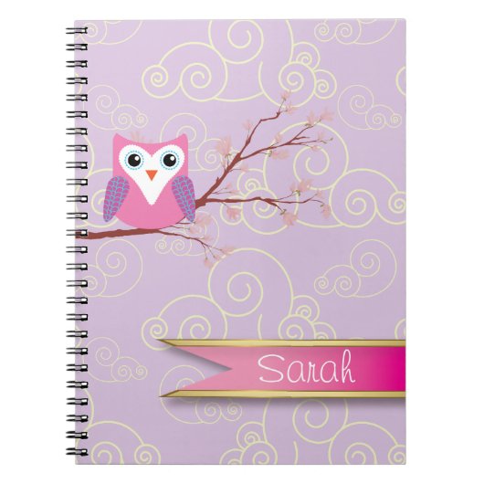 paars Girly Owl Cloud-laptop Notitieboek (Voorkant)
