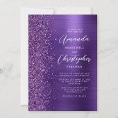 Paars Glam Metaalachtig Modern Script Trouwdag Kaart (Voorkant)