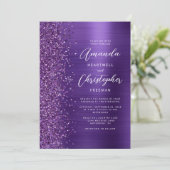 Paars Glam Metaalachtig Modern Script Trouwdag Kaart (Staand voorkant)