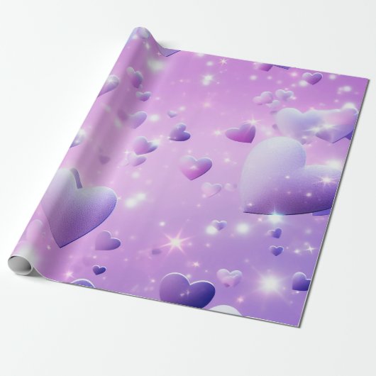 Paars glans hart inpakpapier (Uitgerold)