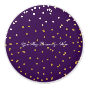 Paars & Glanzend Gouden Nep Folie Confetti Stippen Keramische Knop