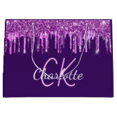 Paars glinster roze druipend monogram groot cadeauzakje (Voorkant)
