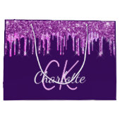 Paars glinster roze druipend monogram groot cadeauzakje (Achterkant)