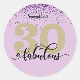 Paars Glitter 30 en Fabulous Birthday Ronde Sticker