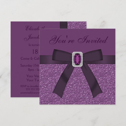 Paars Glitter & Amethyst & Diamond Bling Kaart (Voorkant / Achterkant)