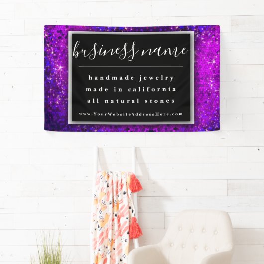 Paars Glitter Artisan Black en White Chalkboard Spandoek (Insitu)