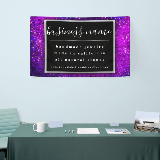 Paars Glitter Artisan Black en White Chalkboard Spandoek (Beurs)