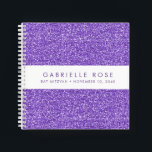Paars Glitter Bat Mitzvah Autograaf Guestbook Notitieboek<br><div class="desc">Paarse en Lavender Glitter (afgedrukte achtergrondtextuur afbeelding) met een witte streep op de omslag van een gepersonaliseerd notitieboek van het de boekenboek van de autograaf. Een leuke paarse, dunne partij accessoire voor een Bat Mitzvah, Sweet 16, Quinceanera of Birthday, of een schetsboek voor een paarse glitter sparkle lover die je...</div>