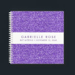 Paars Glitter Bat Mitzvah Autograaf Guestbook Notitieboek<br><div class="desc">Paarse en Lavender Glitter (afgedrukte achtergrondtextuur afbeelding) met een witte streep op de omslag van een gepersonaliseerd notitieboek van het de boekenboek van de autograaf. Een leuke paarse, dunne partij accessoire voor een Bat Mitzvah, Sweet 16, Quinceanera of Birthday, of een schetsboek voor een paarse glitter sparkle lover die je...</div>