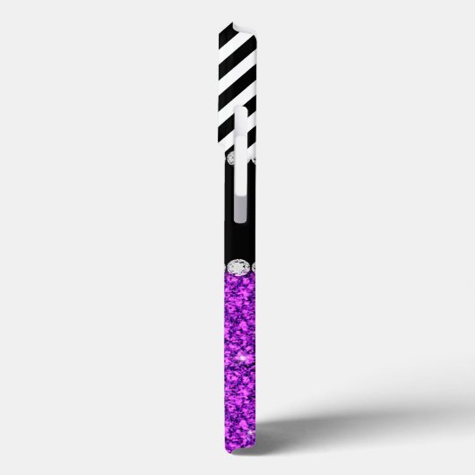 Paars Glitter Black Chevron Monogram Case-Mate iPhone Case (Achterkant / Links)