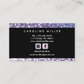 Paars Glitter Black Monogram Trendy Beauty Salon Visitekaartje (Achterkant)