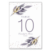 Paars Glitter Botanical Wedtable Number Kaart (Achterkant)