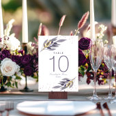 Paars Glitter Botanical Wedtable Number Kaart