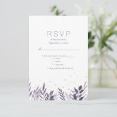 Paars Glitter Botanische RSVP Weddenschap (Staand voorkant)