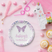 Paars glitter Butterfly Birthday Paper Napkin Papieren Bordje (Feest)