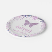 Paars glitter Butterfly Birthday Paper Napkin Papieren Bordje (Gekanteld)