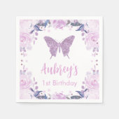 Paars glitter Butterfly Birthday Paper Napkin Servet (Voorkant)
