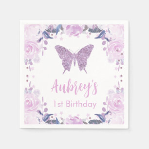 Paars glitter Butterfly Birthday Paper Napkin Servet