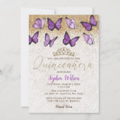 Paars Glitter Butterfly Quinceañera Kaart (Voorkant)