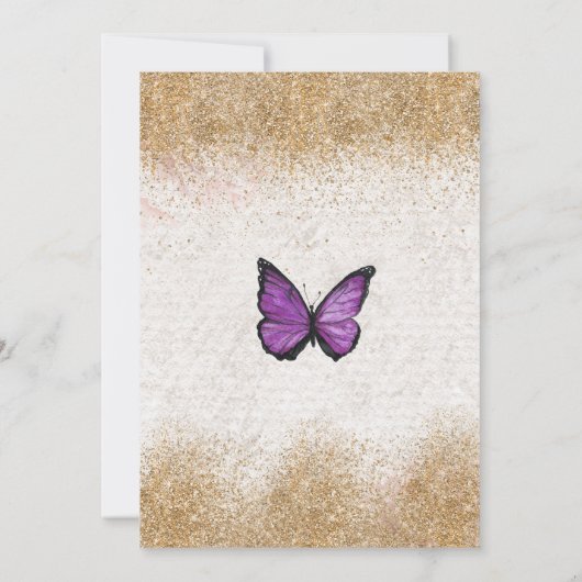 Paars Glitter Butterfly Quinceañera Kaart (Achterkant)