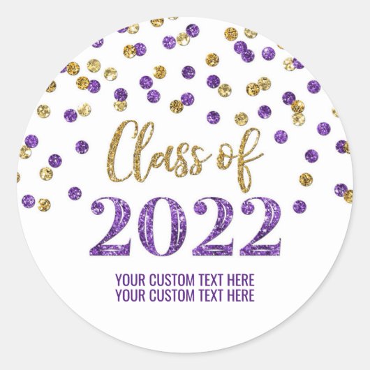 Paars Glitter Confetti Afstuderen 2022 Ronde Sticker (Voorkant)