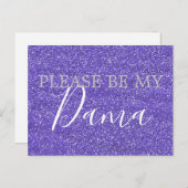 Paars Glitter Dama Quinceanera Voorstel Uitnodiging Briefkaart (Voorkant / Achterkant)