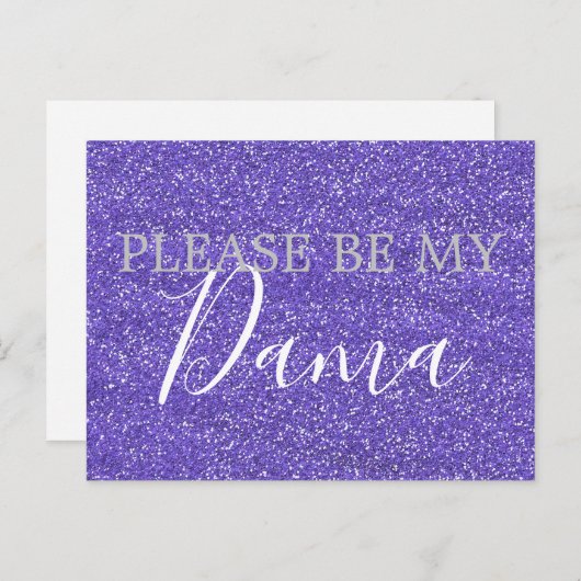 Paars Glitter Dama Quinceanera Voorstel Uitnodiging Briefkaart (Voorkant / Achterkant)