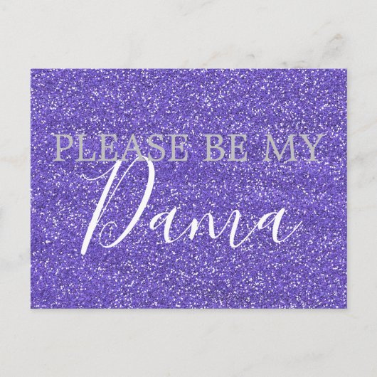 Paars Glitter Dama Quinceanera Voorstel Uitnodiging Briefkaart (Voorkant)