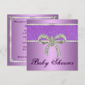 Paars Glitter Diamond Bow Baby shower Kaart (Voorkant / Achterkant)