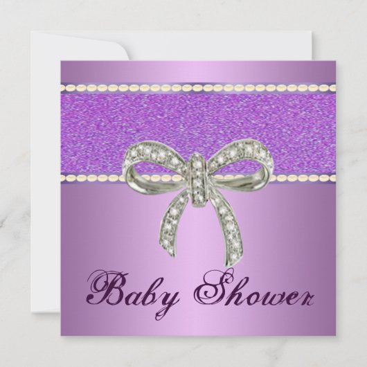Paars Glitter Diamond Bow Baby shower Kaart (Voorkant)