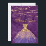 Paars/Glitter Dress Sweet Sixteen Hartelijk dank Bedankkaart<br><div class="desc">Paars/Gold Glitter Dress Sweet 16 Invitation PAARS GOLD GLITTER DRESS SWEET 16 BEDANKT U MET een grote paarse achtergrond met gouden strijklichten en een prachtige gouden en paarse diamantbal. Maak uw laptop eenvoudig aan uw wensen aan te passen met onze gebruiksvriendelijke ontwerptool. De doopvonten & de doopvontkleuren kunnen worden veranderd...</div>