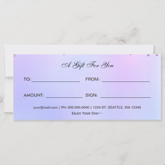 Paars Glitter Drip Salon and Spa Cadeaucertificaat (Achterkant)