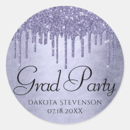 Paars Glitter druppelend | Lavendel Graduatie-uitr Ronde Sticker