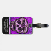 Paars Glitter Elegant Black Skull Travel Monogram Bagagelabel (Achterkant horizontaal)