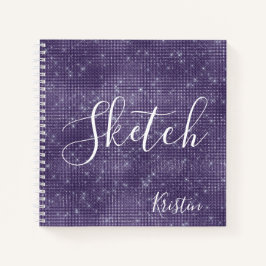 Paars Glitter Elegant Script Jouw naam Sketchbook Notitieboek