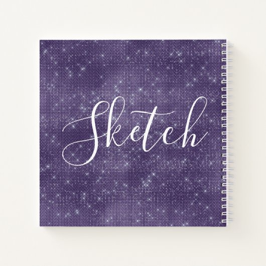 Paars Glitter Elegant Script Jouw naam Sketchbook Notitieboek (Achterkant)