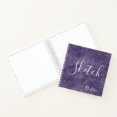 Paars Glitter Elegant Script Jouw naam Sketchbook Notitieboek (Binnen)