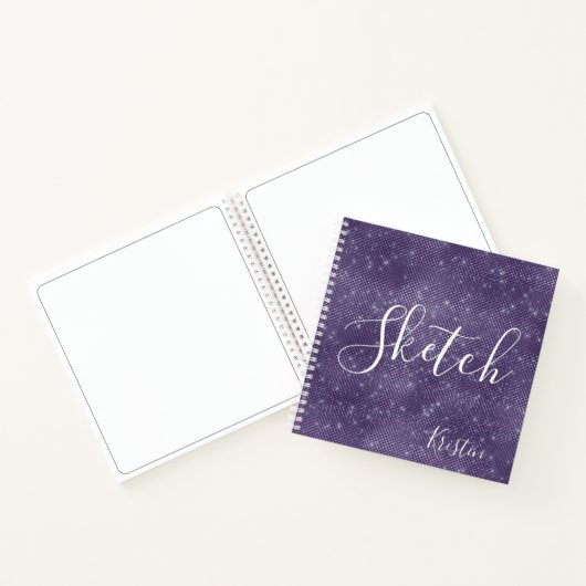 Paars Glitter Elegant Script Jouw naam Sketchbook Notitieboek (Binnen)