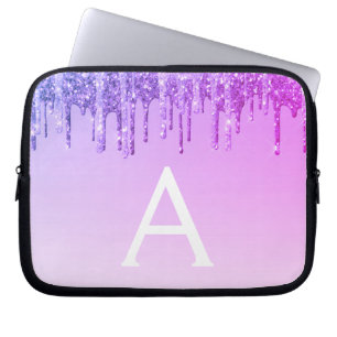 Paars Glitter en Sparkle Monogram Laptop Sleeve