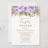 Paars Glitter Floral Roos Couples Shower Kaart (Voorkant)