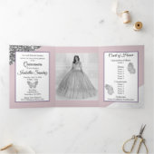 Paars Glitter Foto Quinceanera Trivoudig Drieluik Programma (Binnen)