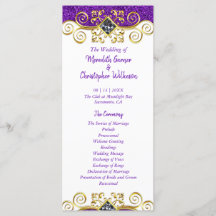 Paars Glitter Gold Gemstone Wedding Programme