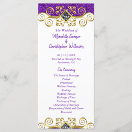 Paars Glitter Gold Gemstone Wedding Programme Programmakaart