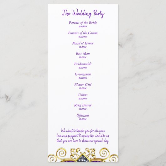 Paars Glitter Gold Gemstone Wedding Programme Programmakaart (Achterkant)